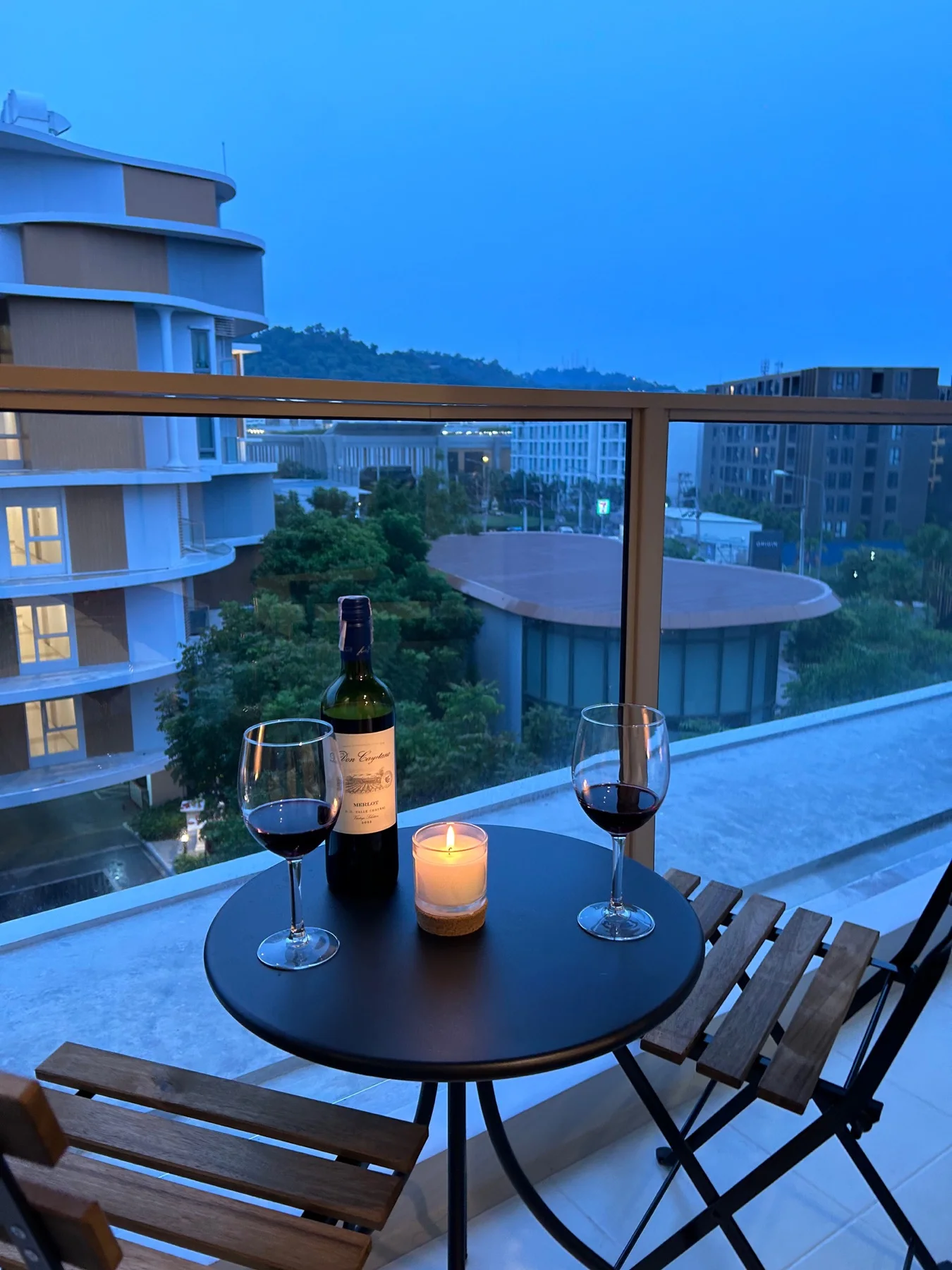 Private balcony set for an evening drink