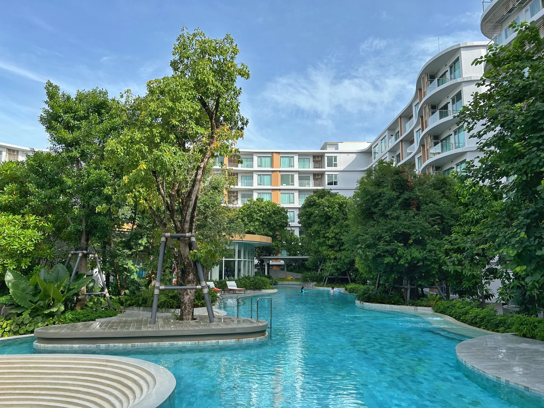 Condominium swimming pool in daylight