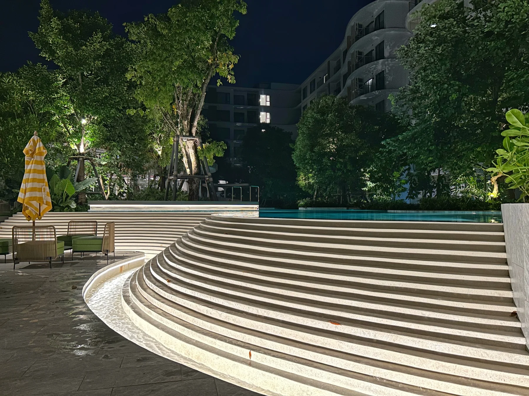 Illuminated pool at night